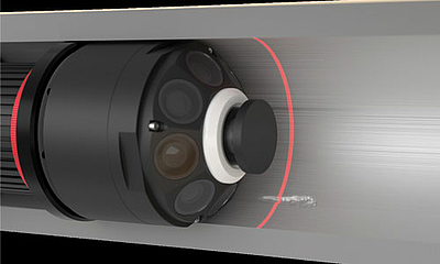 RIB 4D Sensor head with laser / cameras in the barrelkopf im Halter RIB 4D gun barrel inspection: sensor head in the barrel (visualization) | Kappa optronics
