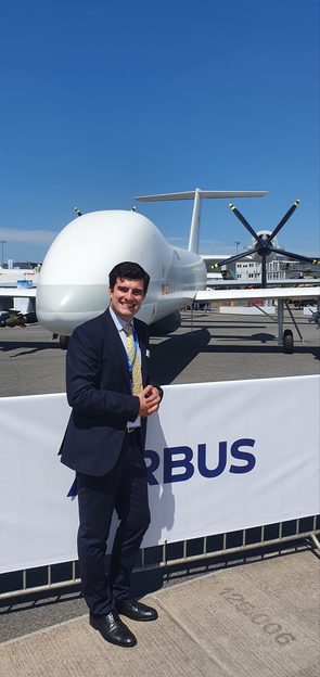 Project Manager Claudio Fernández de Heredia in front of the Eurodrone | Kappa optronics ILA 2022
