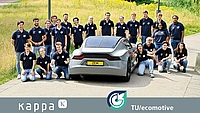 Team TU/ecomotive with "Zem", the car that captures more CO2 than it emits while driving. Part of the concept: 2 digital car mirrors from technology partner Kappa optronics 